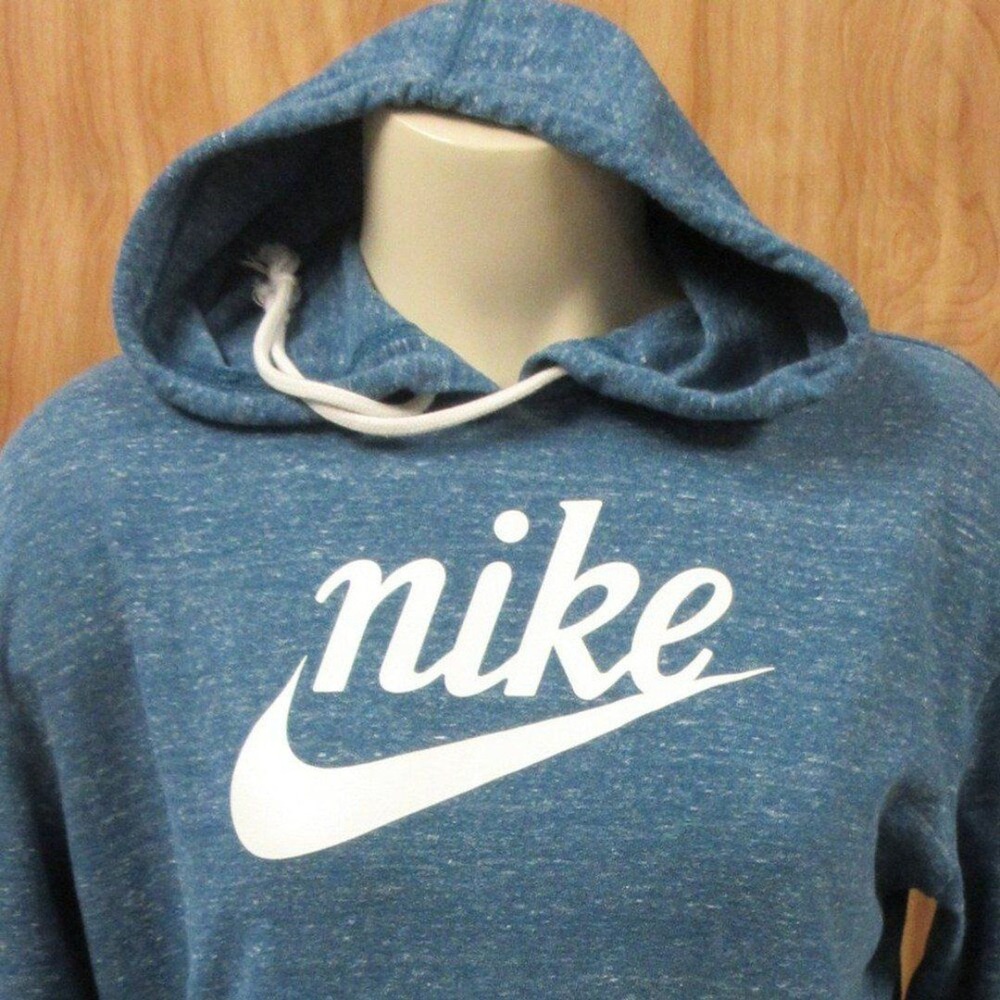 NIKE Sportswear Gym Vintage Hoodie Sz S Space Dye Blue CJ1691 Center Swoosh Logo
